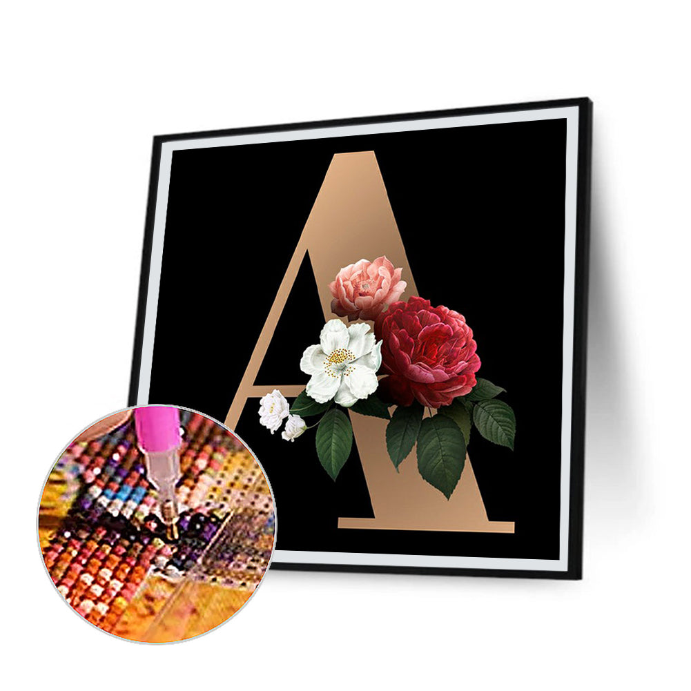 Dark Flower Letter A - Full Square Drill Diamond Painting 45*45CM