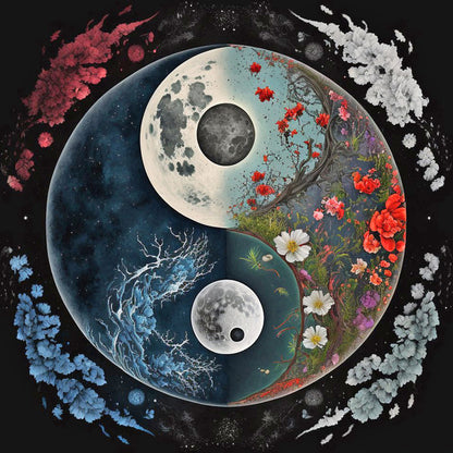 Tai Chi Flower Sketch - Full Round Drill Diamond Painting 30*30CM