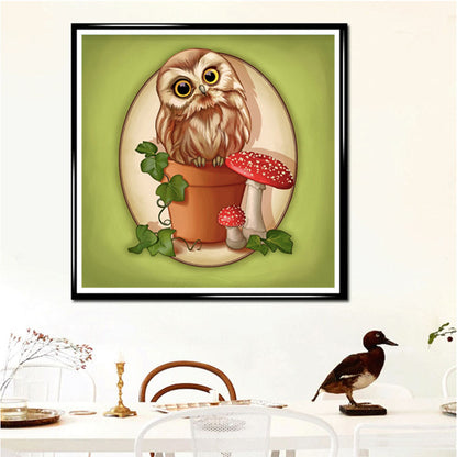 Mushroom Owl - Full Round Drill Diamond Painting 30*30CM