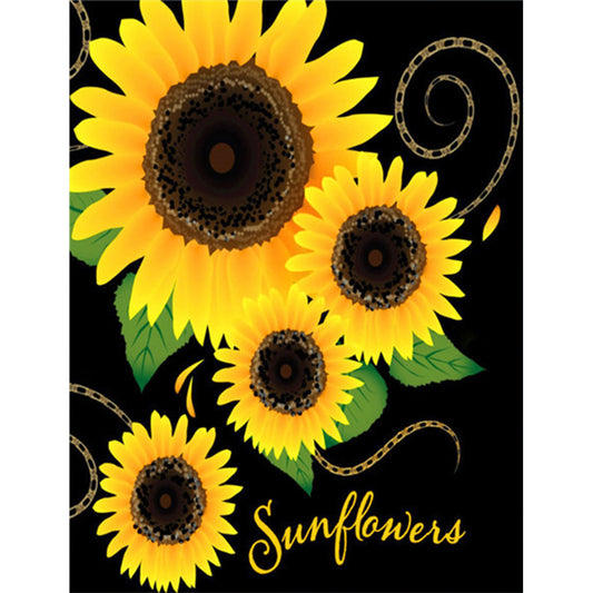 Sunflower English Calligraphy And Painting - Full Round Drill Diamond Painting 30*40CM