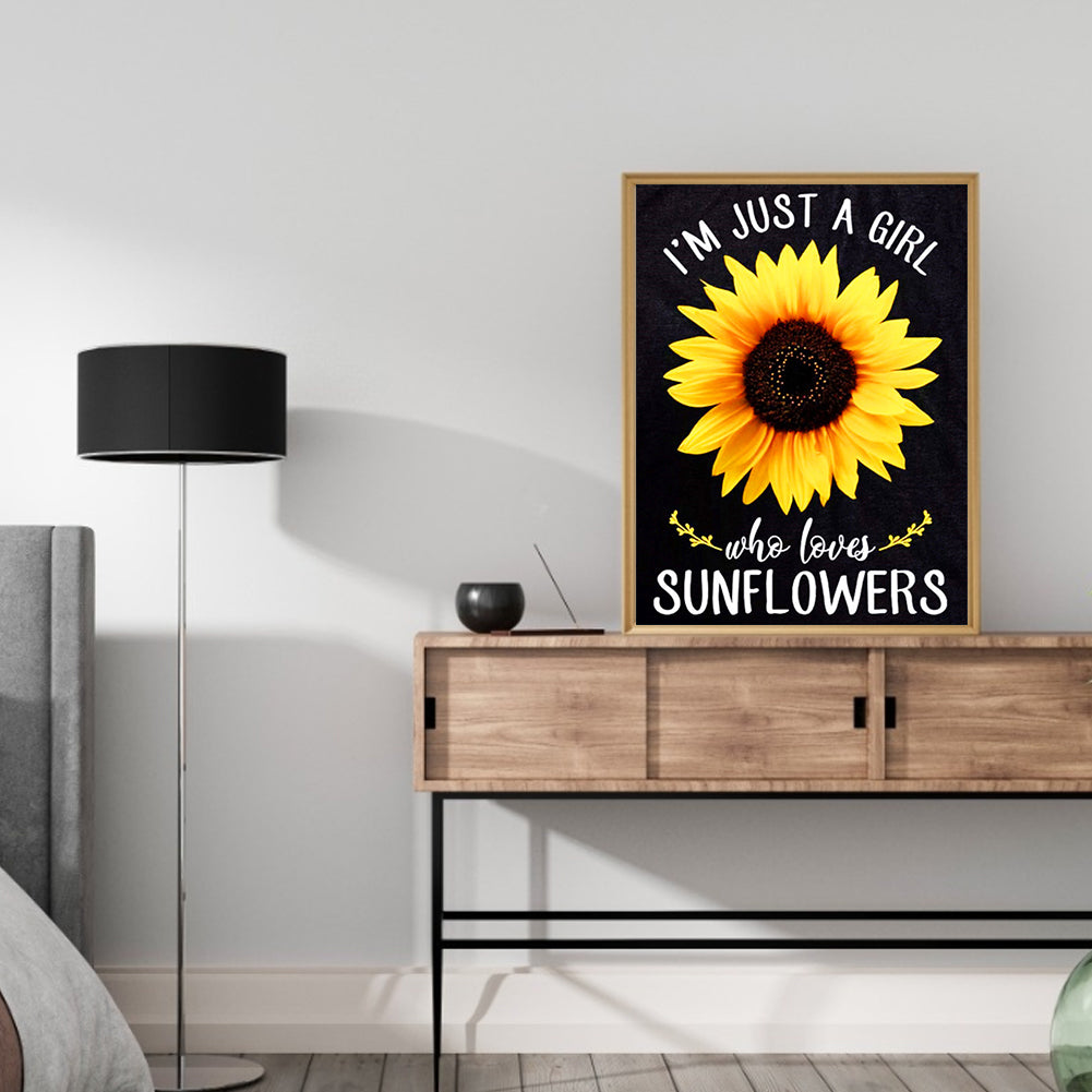 Sunflower English Calligraphy And Painting - Full Round Drill Diamond Painting 30*40CM