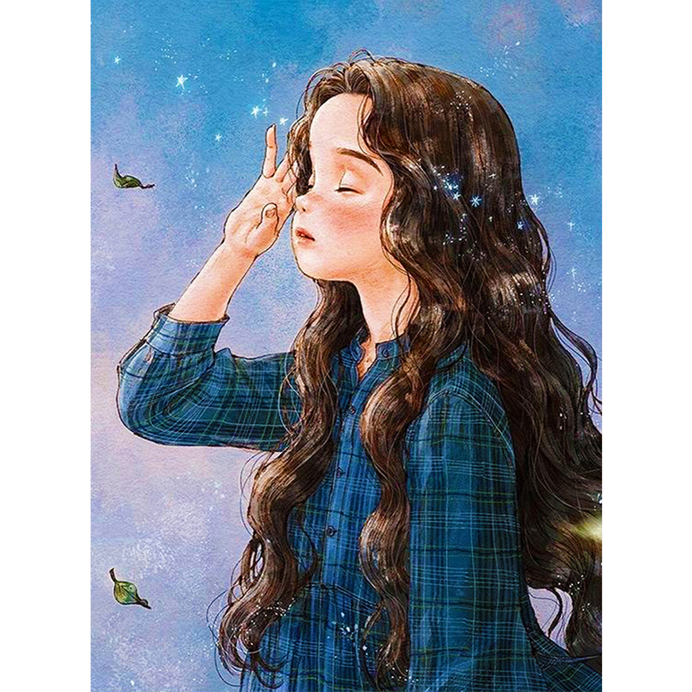 Curly Hair Girl - Full Round Drill Diamond Painting 30*40CM