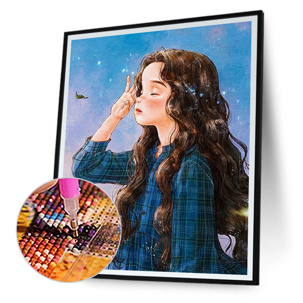 Curly Hair Girl - Full Round Drill Diamond Painting 30*40CM