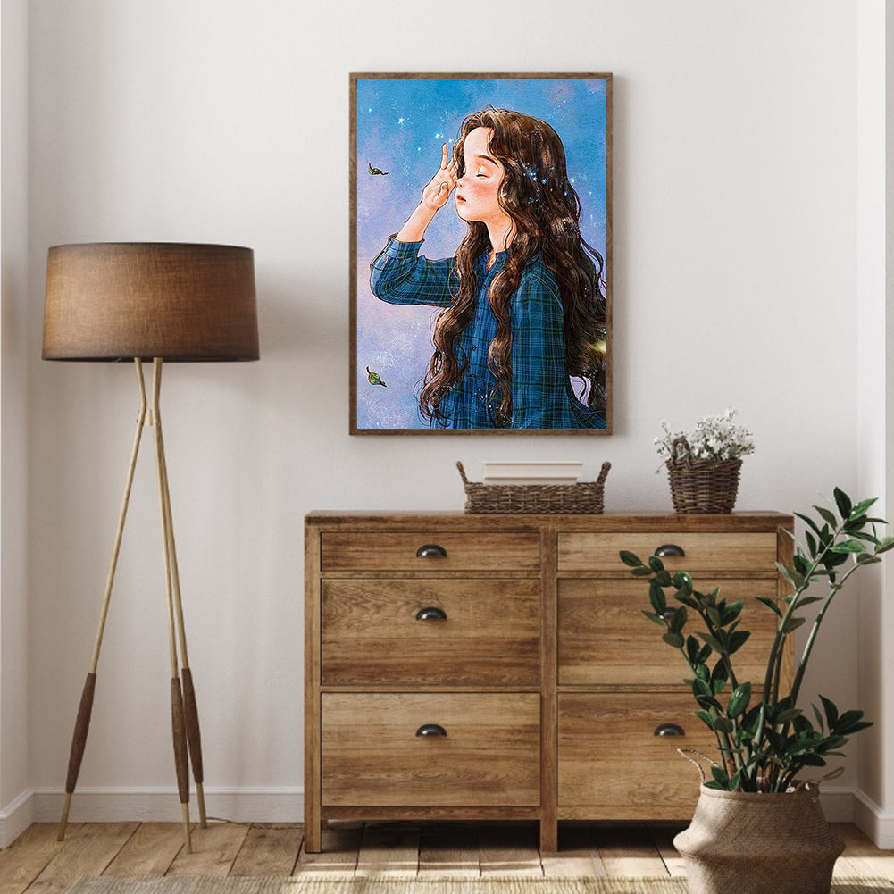 Curly Hair Girl - Full Round Drill Diamond Painting 30*40CM