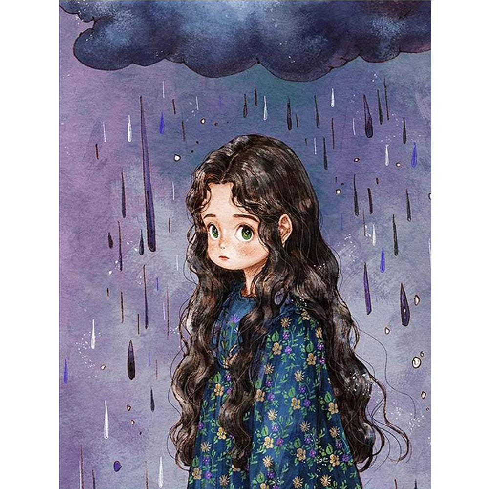 Curly Hair Girl - Full Round Drill Diamond Painting 30*40CM