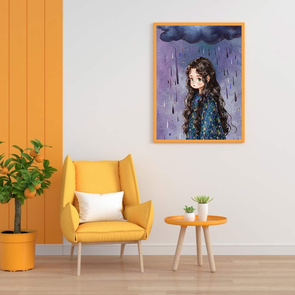 Curly Hair Girl - Full Round Drill Diamond Painting 30*40CM