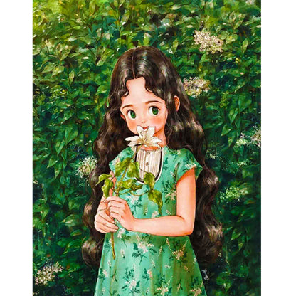 Curly Hair Girl - Full Round Drill Diamond Painting 30*40CM