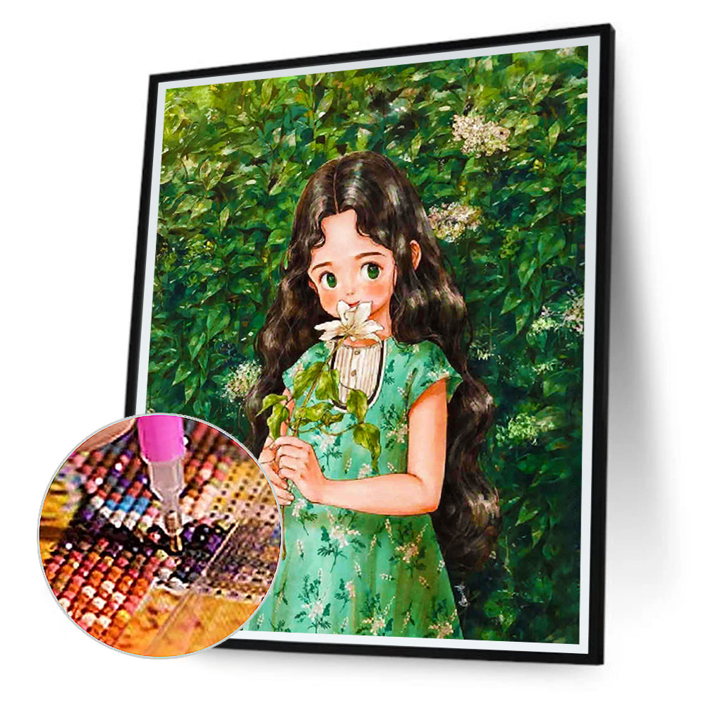 Curly Hair Girl - Full Round Drill Diamond Painting 30*40CM