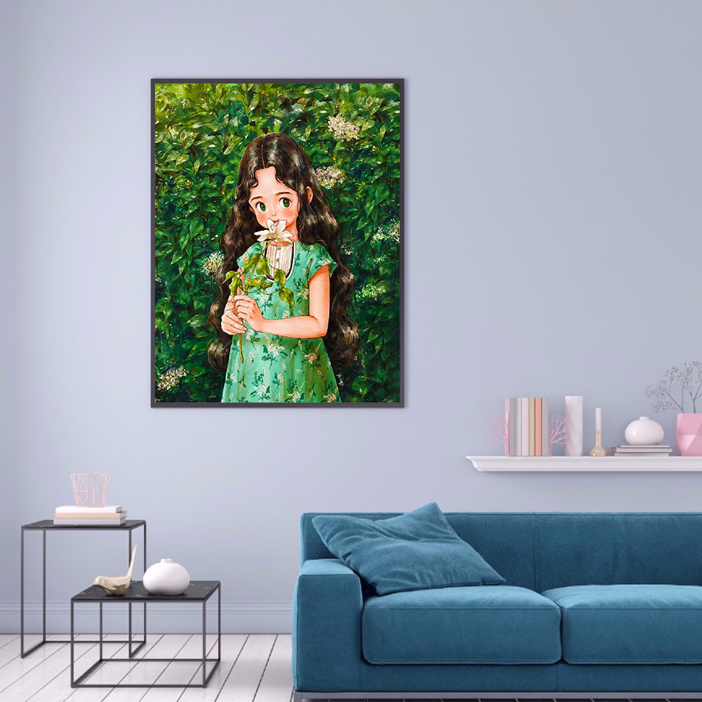 Curly Hair Girl - Full Round Drill Diamond Painting 30*40CM