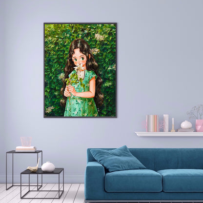 Curly Hair Girl - Full Round Drill Diamond Painting 30*40CM