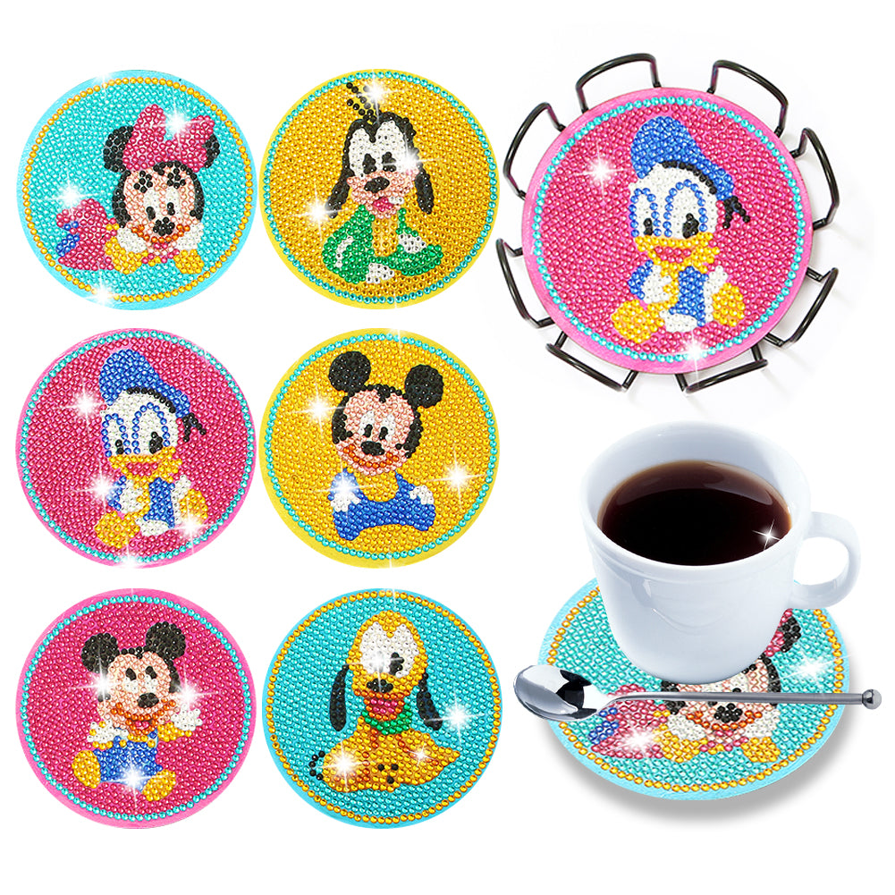 DIY Diamonds Painting Coaster Art Crafts Wooden Cartoon Cup Mat for Kids Gifts