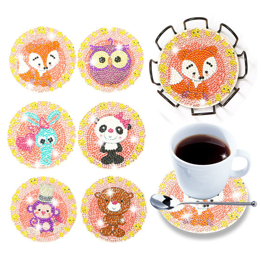 DIY Diamonds Painting Coaster Art Crafts Wooden Cartoon Cup Mat for Kids Gifts