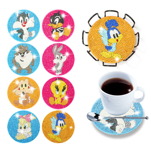 DIY Diamonds Painting Coaster Art Crafts Wooden Cartoon Cup Mat for Kids Gifts