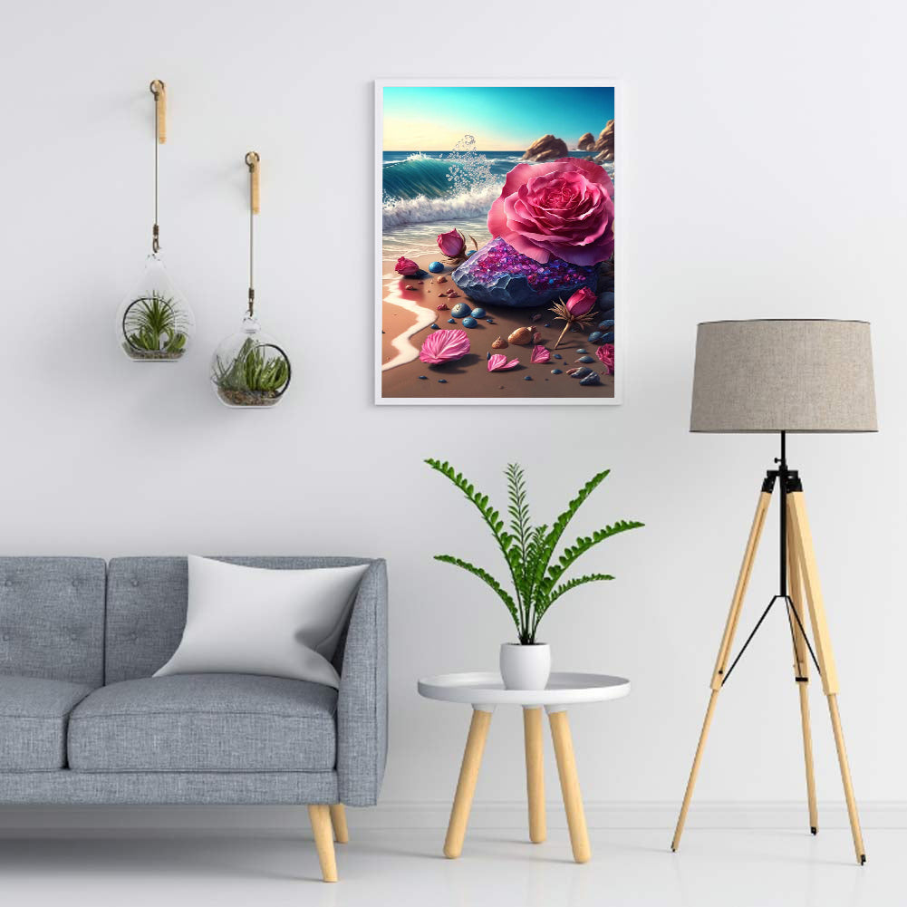 Blooming Roses On The Beach - Full Round Drill Diamond Painting 30*40CM