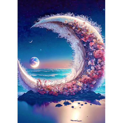 Beach Scenery Moon Flower - Full Round Drill Diamond Painting 30*40CM