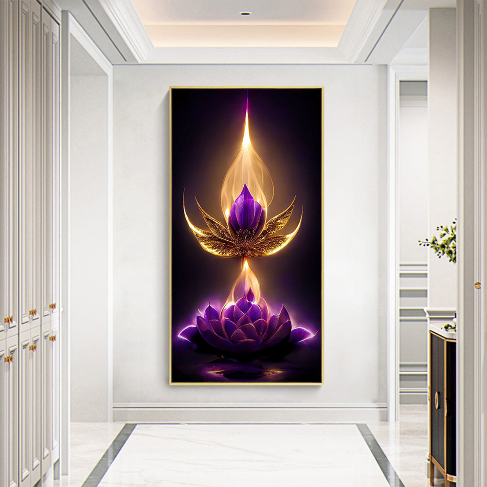 Purple Flame Lotus - Full Round Drill Diamond Painting 40*70CM