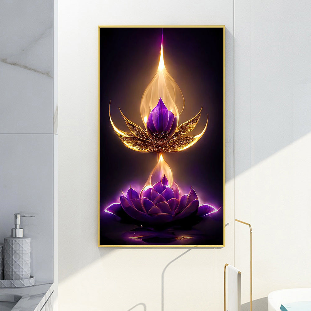 Purple Flame Lotus - Full Round Drill Diamond Painting 40*70CM