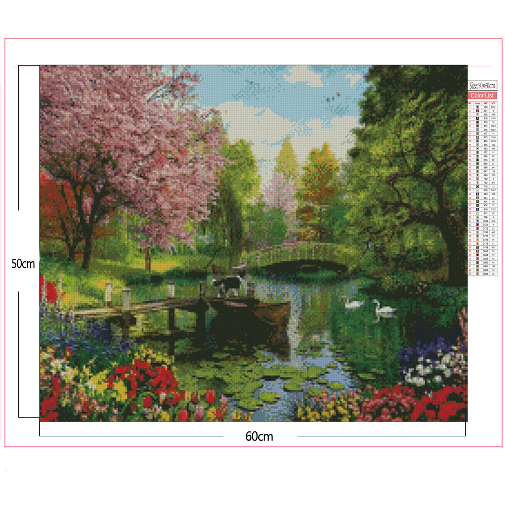 Forest Lake And Bridge - Full Square Drill Diamond Painting 60*50CM