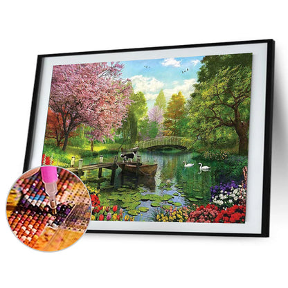 Forest Lake And Bridge - Full Square Drill Diamond Painting 60*50CM