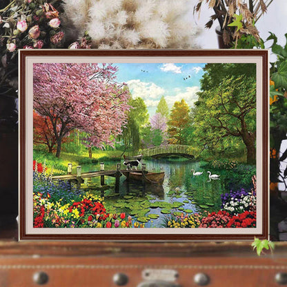 Forest Lake And Bridge - Full Square Drill Diamond Painting 60*50CM