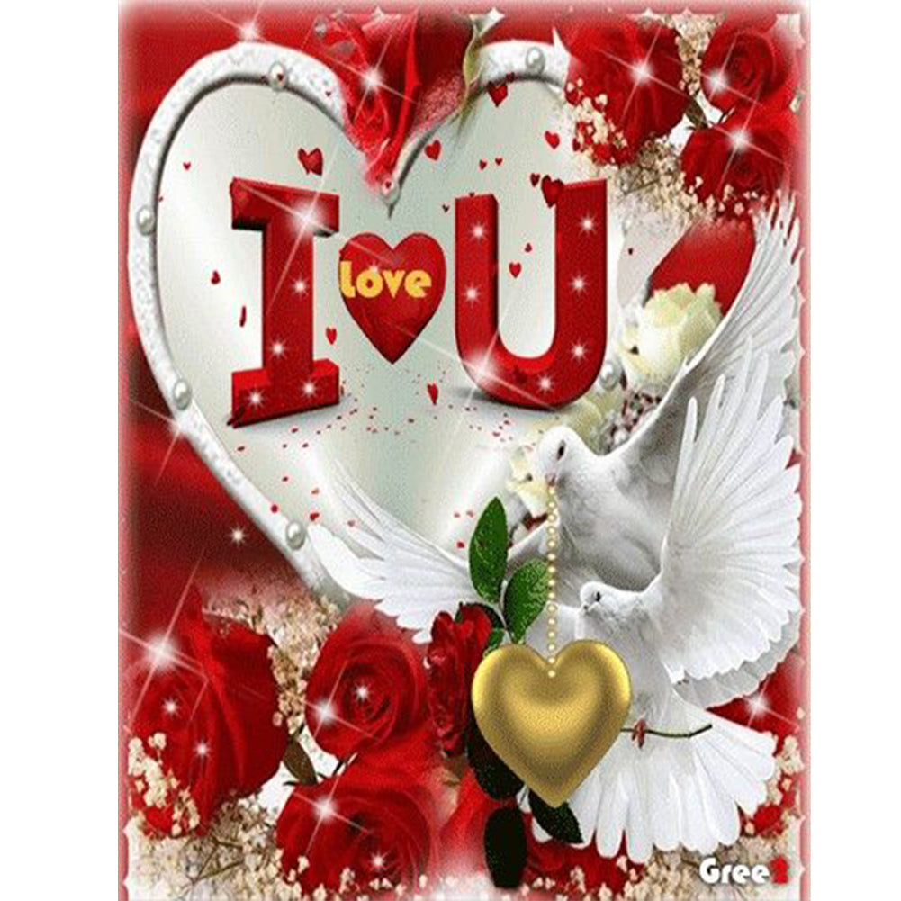 Love Heart Valentine Dove - Full Round Drill Diamond Painting 30*40CM