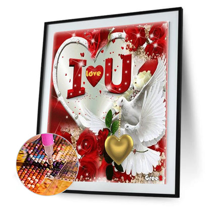 Love Heart Valentine Dove - Full Round Drill Diamond Painting 30*40CM