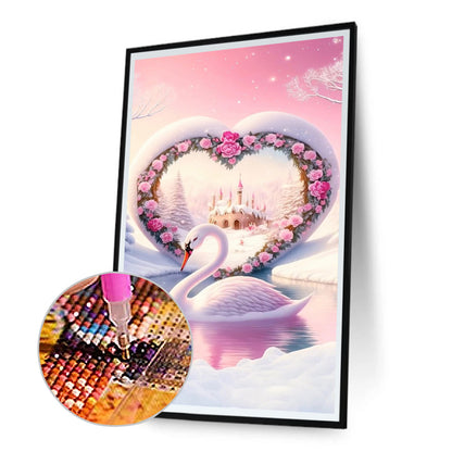 Valentine'S Day Rose Love Arch Swan Lake - Full Round Drill Diamond Painting 40*70CM