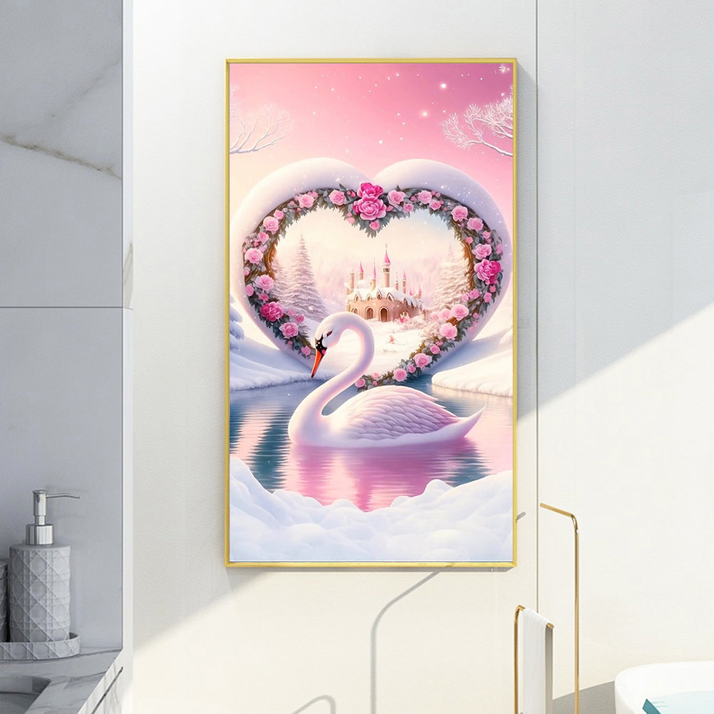 Valentine'S Day Rose Love Arch Swan Lake - Full Round Drill Diamond Painting 40*70CM