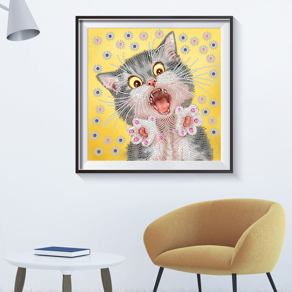 Funny Cat - Special Shaped Drill Diamond Painting 30*30CM