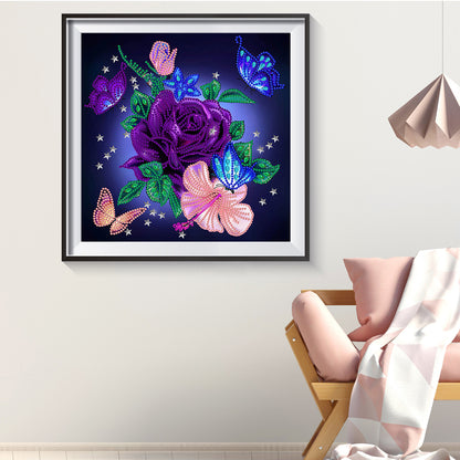 Romantic Rose Butterfly - Special Shaped Drill Diamond Painting 30*30CM