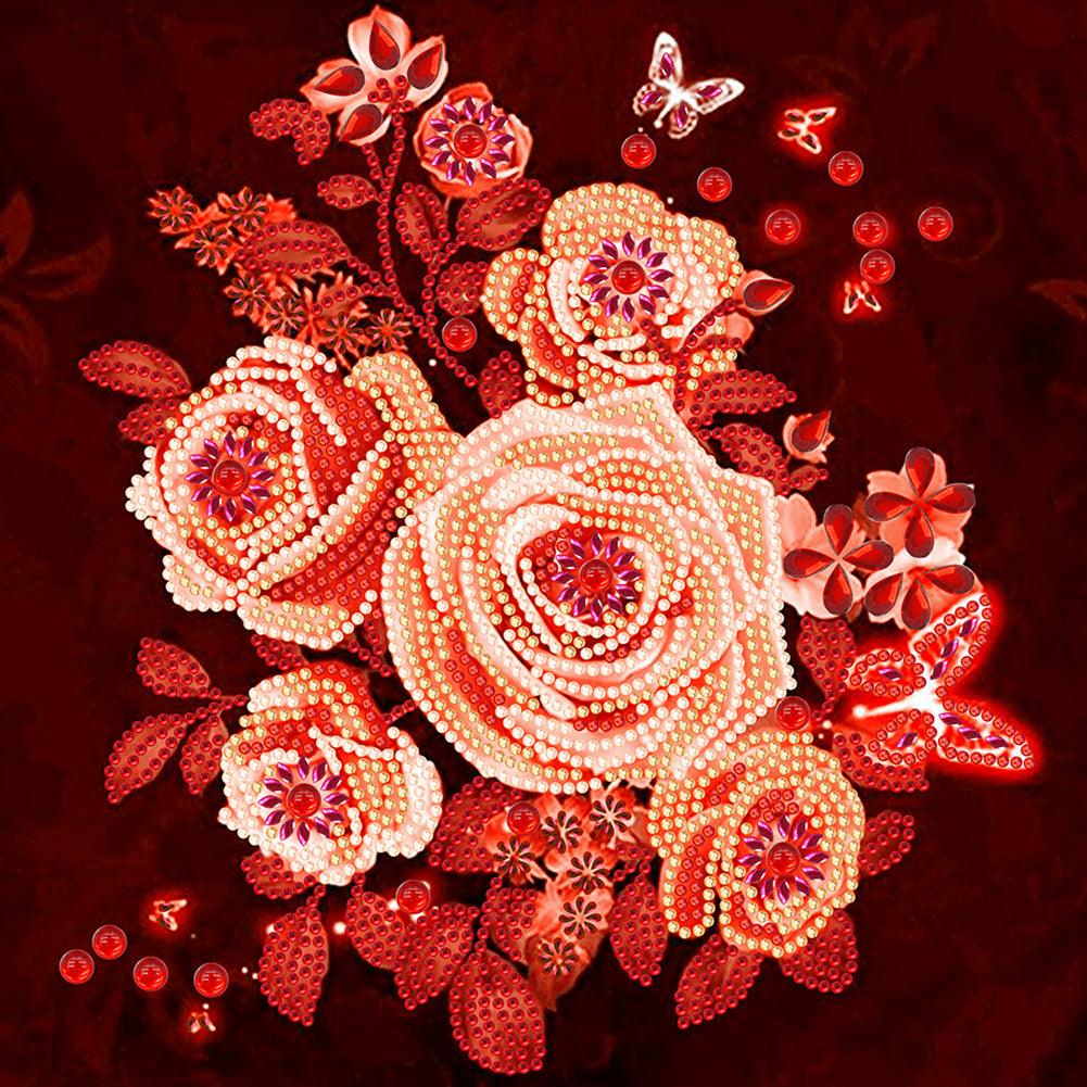 Romantic Rose Butterfly - Special Shaped Drill Diamond Painting 30*30CM