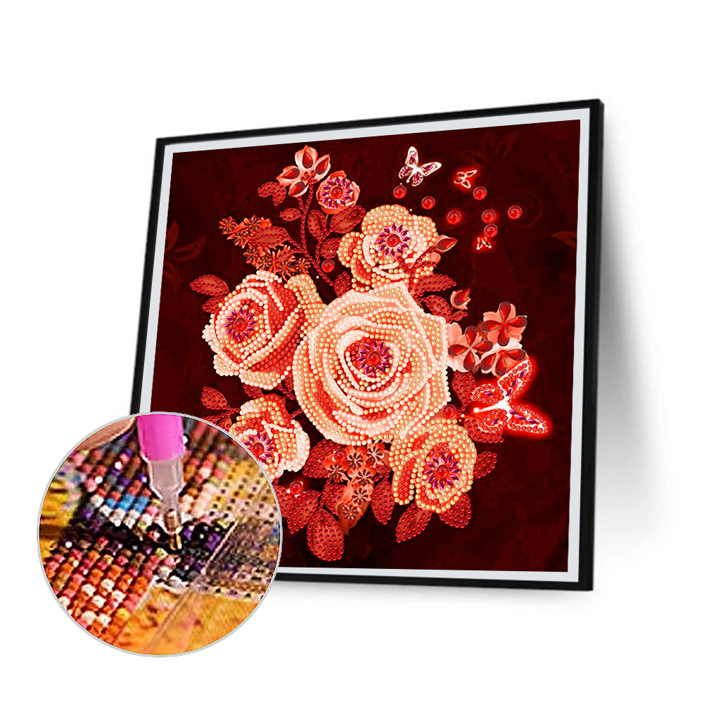 Romantic Rose Butterfly - Special Shaped Drill Diamond Painting 30*30CM