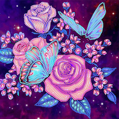 Romantic Rose Butterfly - Special Shaped Drill Diamond Painting 30*30CM