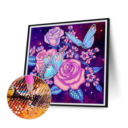 Romantic Rose Butterfly - Special Shaped Drill Diamond Painting 30*30CM