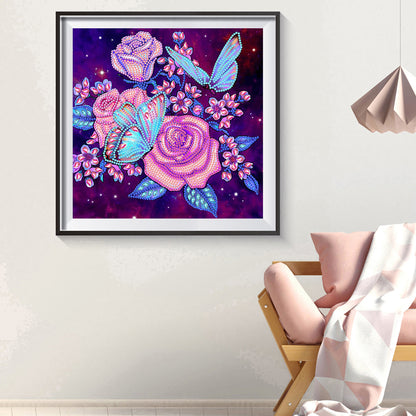 Romantic Rose Butterfly - Special Shaped Drill Diamond Painting 30*30CM