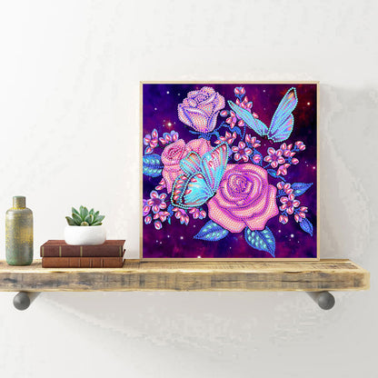 Romantic Rose Butterfly - Special Shaped Drill Diamond Painting 30*30CM