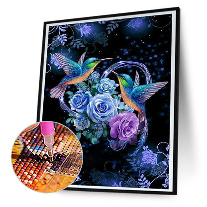 Purple Roses And Hummingbirds - Full Square Drill Diamond Painting 30*40CM