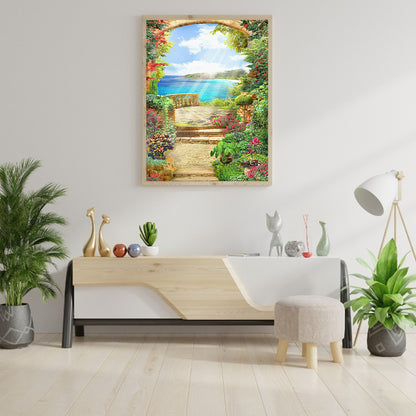 European Arch Seaside Scenery - Full Round Drill Diamond Painting 30*40CM