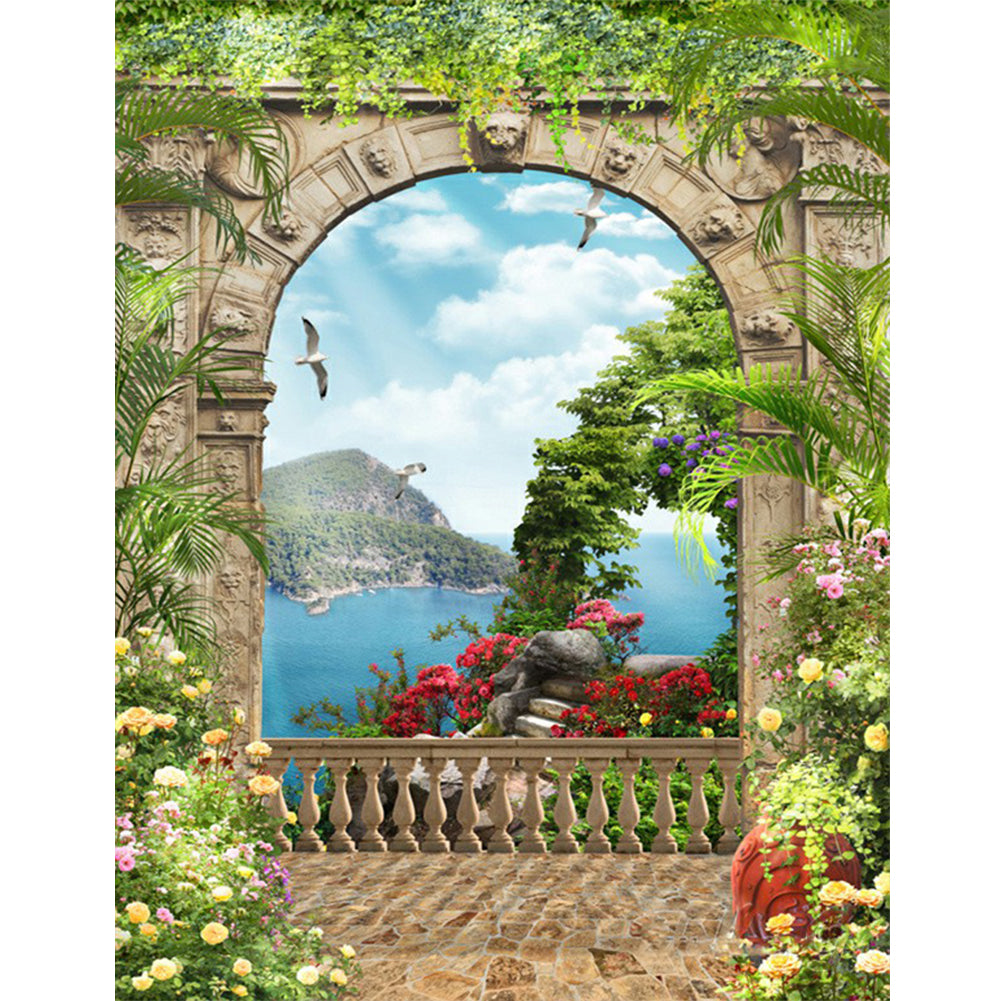 European Arch Seaside Scenery - Full Round Drill Diamond Painting 30*40CM