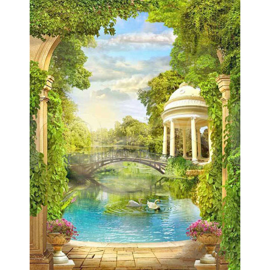 European Arch Seaside Scenery - Full Round Drill Diamond Painting 30*40CM