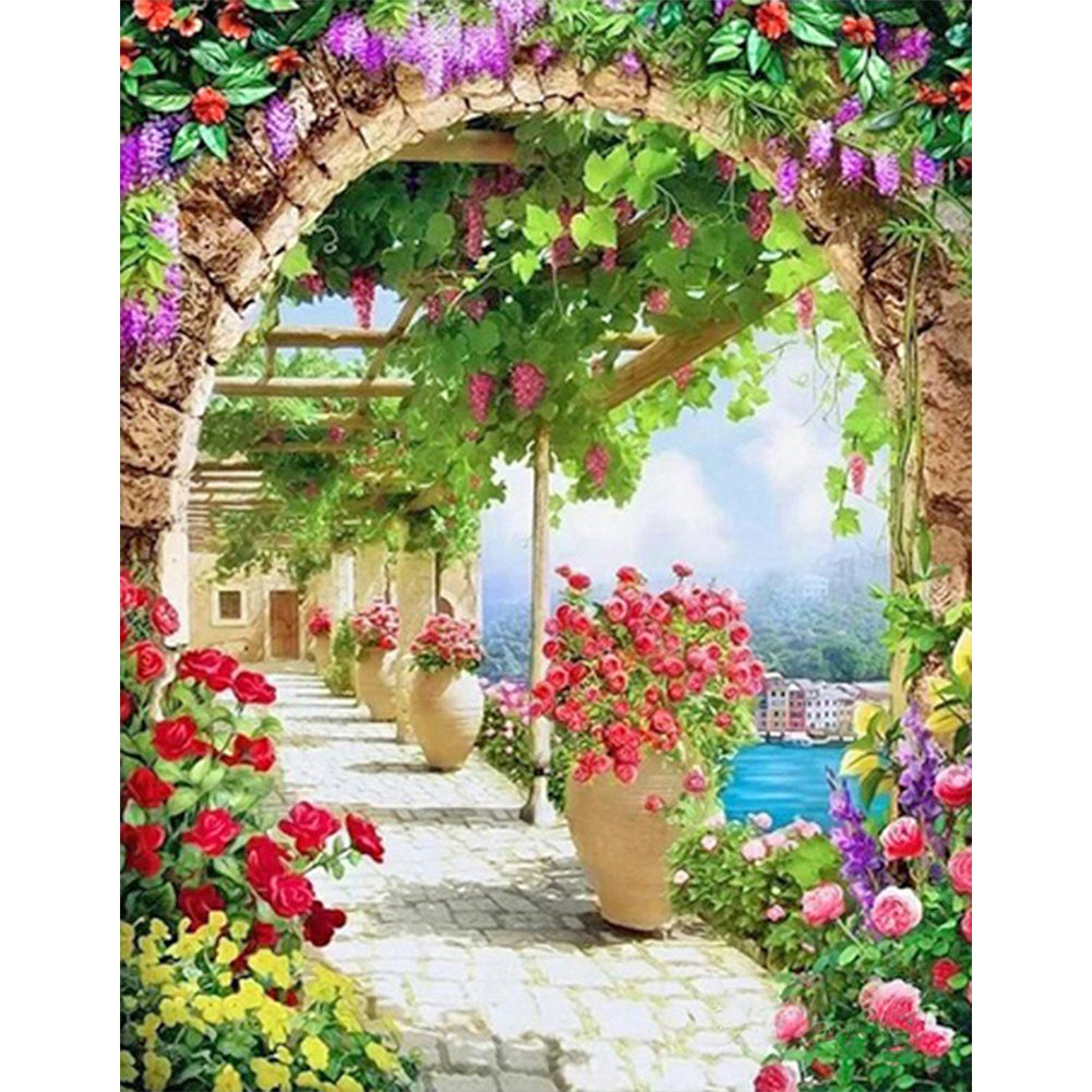 European Arch Seaside Scenery - Full Round Drill Diamond Painting 30*40CM