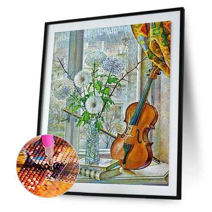 Violin On Windowsill - Full Round Drill Diamond Painting 30*40CM