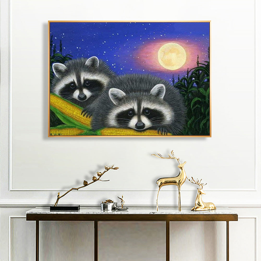Raccoon Eating Corn - Full Round Drill Diamond Painting 40*30CM