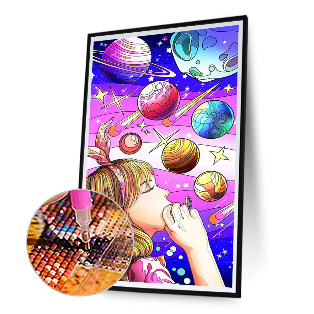 Illustration Blowing Bubbles Girl - Full Round Drill Diamond Painting 30*70CM