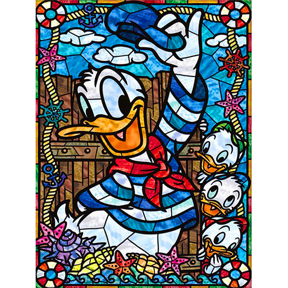 Donald Duck Glass Painting - Full Round Drill Diamond Painting 30*40CM