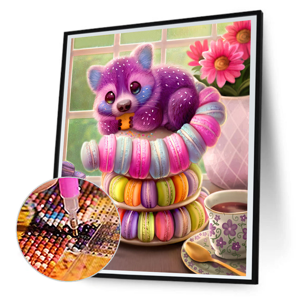 Macaron Raccoon - Full Round Drill Diamond Painting 30*40CM