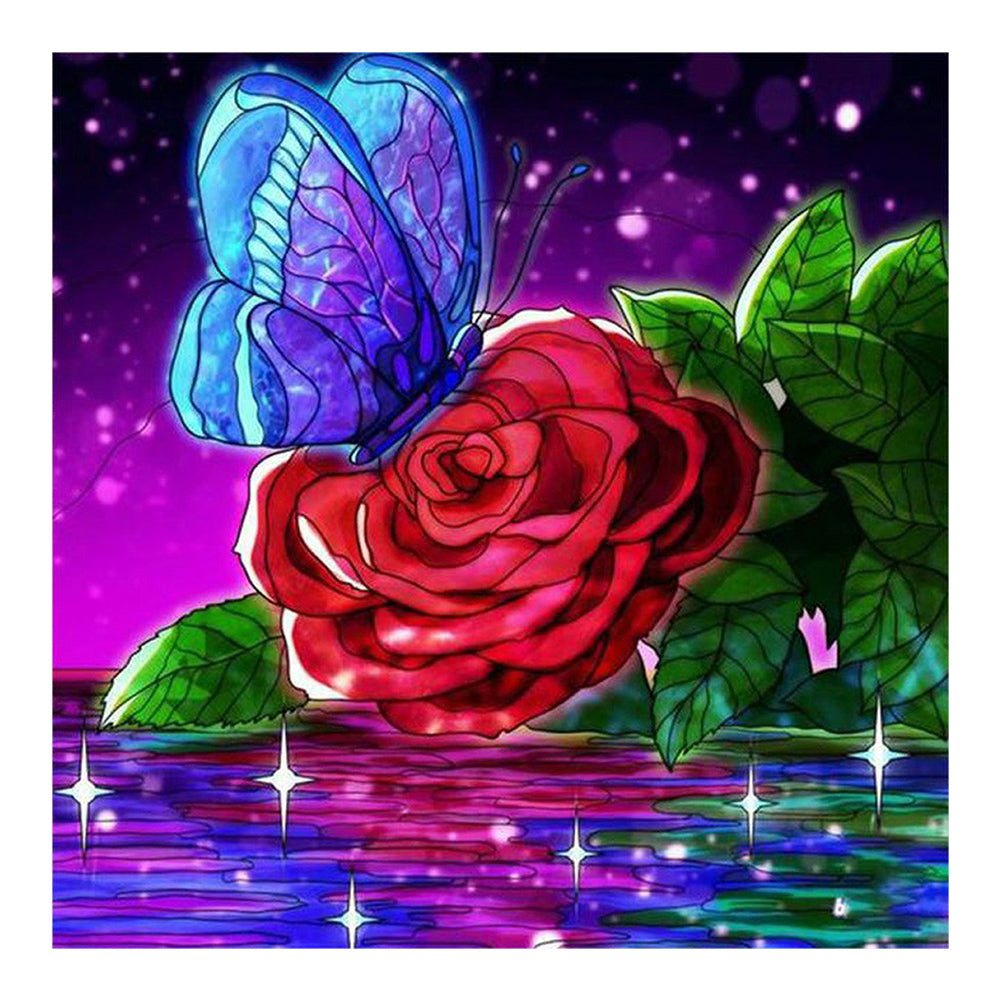 Butterfly Red Rose - Full Round Drill Diamond Painting 30*30CM