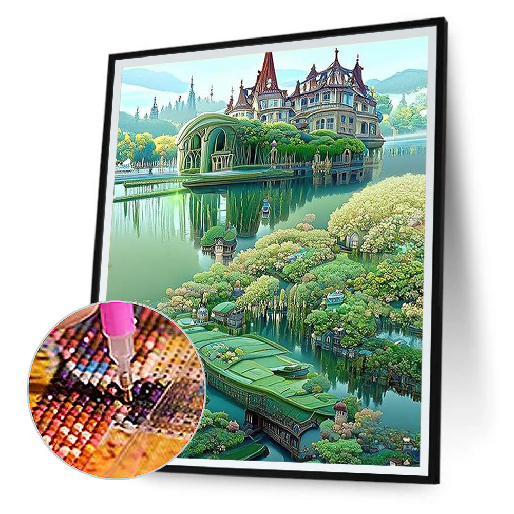 Green Lake Castle - Full Round Drill Diamond Painting 30*40CM