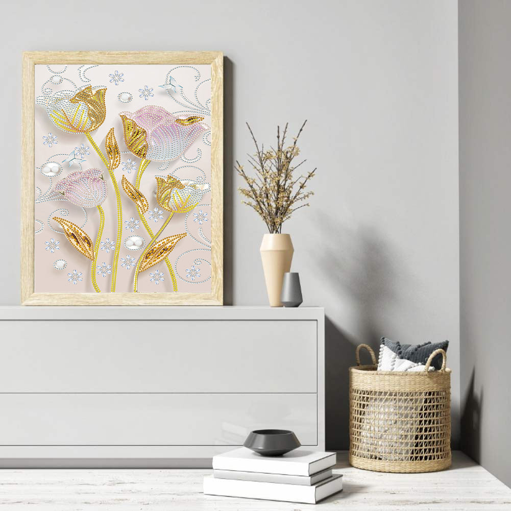 Beautiful Texture Flowers - Special Shaped Drill Diamond Painting 30*40CM