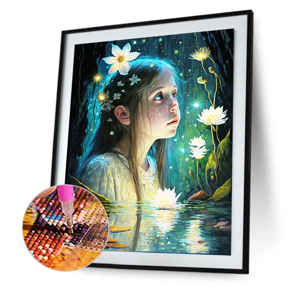 Lotus Girl - Full Round Drill Diamond Painting 30*40CM